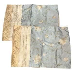 2 Laura Ashley Lifestyles Pillowcases Teal Gold Satin Floral Embroidery Boho